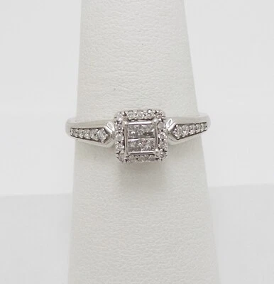1/4CT Diamond Halo Solitaire Engagement Wedding Ring Bridal 10K White Gold Band - Image 1 of 4