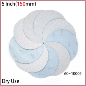 6 Inch 150mm Flocking White Sand Dry Grinding Sandpaper Disc 60~1000# Hook &Loop - Picture 1 of 12