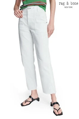 RAG & BONE NWT $250 KAYE CHINO SUPER HIGH WAISTED CROP COTTON WHITE PANTS. SZ 26 - Image 1 of 4