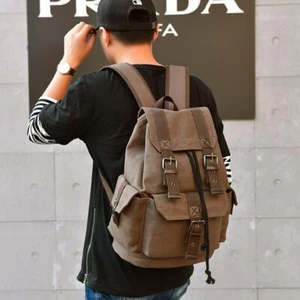 Herren Vintage Canvas Rucksack Satchel Rucksack Schultasche Campingtasche Kaffee - Bild 1 von 7