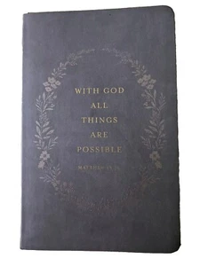 NEW With God, All Things Are Possible Journal, Gray Blank Journal Bible Verses - Picture 1 of 3