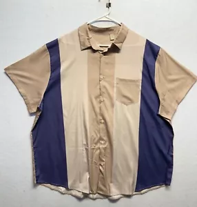 Mens 4XL Short Sleeve Button-Up Shirt With Beige & Navy Vertical Stripes 4XL - Picture 1 of 6