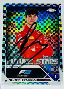 F1, OLIVER BEARMAN HAAS,FERRARI DRIVER SIGNED TOPPS CHROME CHECKER FLAG CARD - Picture 1 of 5