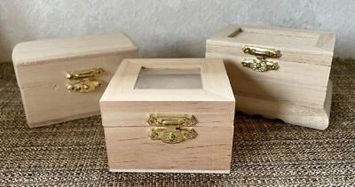 JUEGO DE 3 CAJAS DE BARATIJAS DE MADERA ARTMINDS ARTMINDS sin terminar con bisagras con tapas ¡valor! Foto 1 de 4