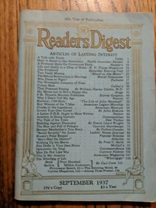 The Reader's Digest Vintage Magazine September 1937 Good CONDITION - Picture 1 of 2