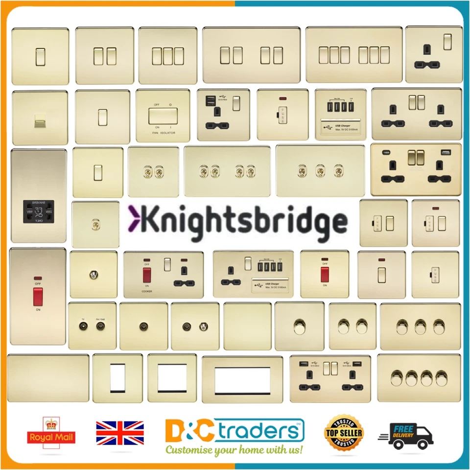 Knightsbridge Screwless light switches & sockets Polished Brass series range - Image 1 of 1