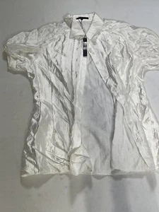 Womens Tempo Paris Silver Ivory Short Sleeve Button Down Top Size Large L NEW - Picture 1 of 4