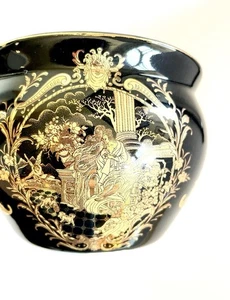 Vintage Limoges Black and Gold Porcelain 3”x4” Trinket Vase with Grecian Scene - Picture 1 of 14