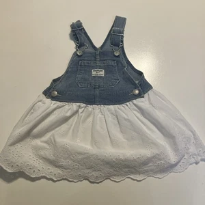 OshKosh Baby Girl 2T Cotton Denim Blue Jean Overalls Dress w Lace Skirt Lined - Picture 1 of 7