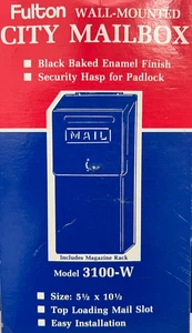 Vintage Fulton 3100-W Wall Mounted City Mailbox Black Metal Letter Flip Top Mags - Picture 1 of 18