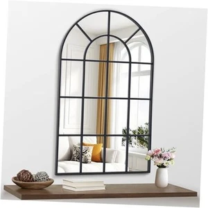 Arched Mirror, 30"x48" Arch Window Mirror, Black Frame Window Pane Mirror Wall - Picture 1 of 8