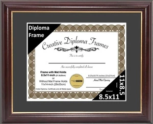 8.5x11-11x14mh.gold Mahogany Diploma Frame with Gold Rim and Black Matting To... - Picture 1 of 7