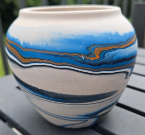 Vintage Teal Swirl NEMADJI Native American Clay Pots Real American Heritage 4" - Picture 1 of 4