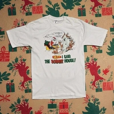 Vtg Funny Santa T-Shirt Reindeer Schmitt House Wildside USA Single Stitch Large - Image 1 of 4