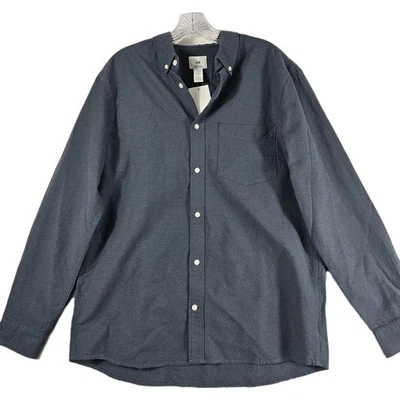 Camisa de hombre H&M manga larga mediana azul marino calce regular 100 % algodón con botones Foto 1 de 4