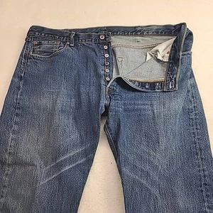 Levis 501 Jeans Button Fly Straight Leg Medium Wash Mens 42x26 Hemmed (Tag 42x30 - Picture 1 of 16