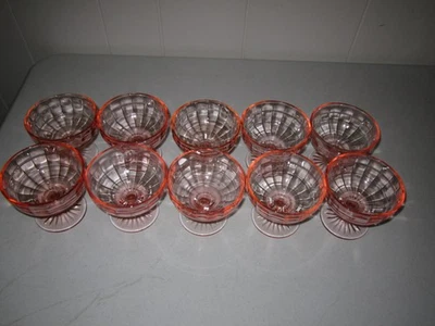 Vintage Fostoria stem Orange Optic Low Sherbet w/Clear Stem 3 1/2 Set of 10 New! - Image 1 of 4