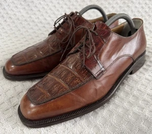 Scarpe derby Caporicci Linea blu fatte a mano pelle di vitello coccodrillo marrone 10,5 - Foto 1 di 20