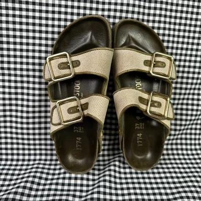 Birkenstock 1774 Arizona French Piping Olive Canvas Neutral Women's EU 37 / US 6 - Image 1 of 4