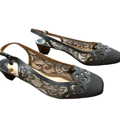 J Renee Slingback Flats Sparkle Embellished Square Toe Dress Shoes S 9 1/2W NWOB - Image 1 of 4