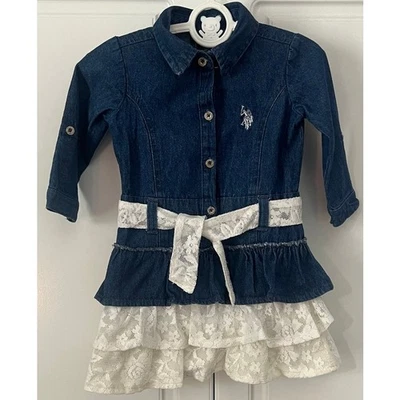 Vestido de mezclilla y encaje para niñas pequeñas talla 3T Polo Assn de EE. UU. NUEVO SIN ETIQUETAS Foto 1 de 4