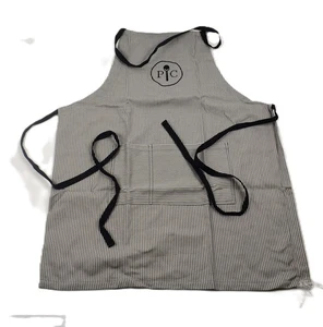 Pampered Chef Apron Gray & White Stripes Adult One Size Fits All 100% Cotton - Picture 1 of 5