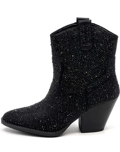 Women's Rhinestone Block Heel Mid Calf Short Ankle Booties SIZE 11 NEW NO BOX - Picture 1 of 15