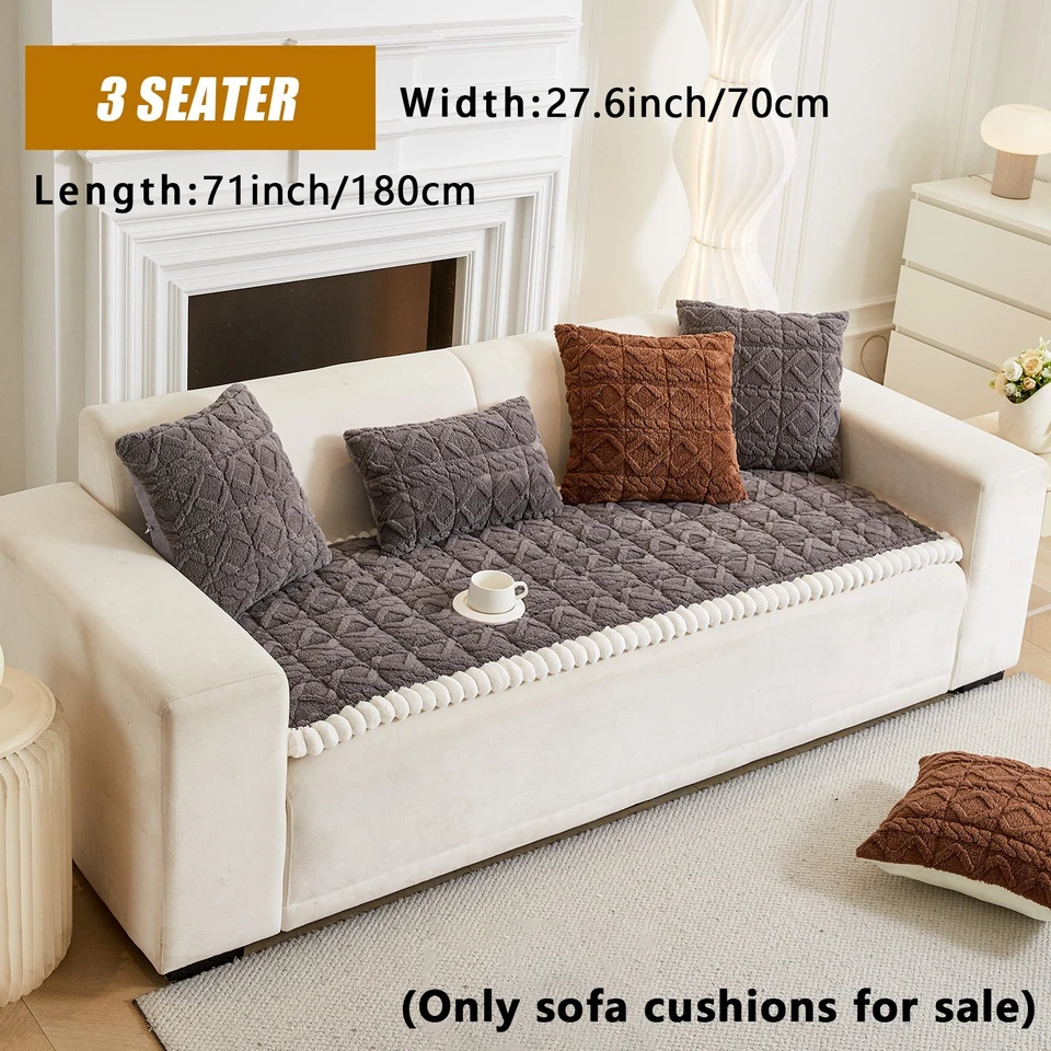 Capa de sofá de pelúcia geométrica jacquard coral antiderrapante almofada protetora - Imagem 1 de 4
