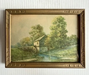 Vintage Print Of Water Mill & Stream In Antique Gold Frame 5.5x7.5” Gallery Wall - Picture 1 of 7