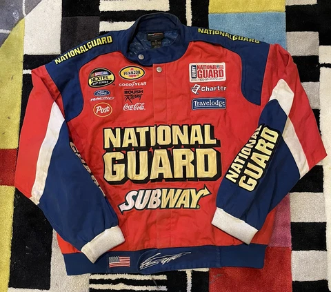 Vintage Nascar National Guard Subway Jacket AOP Red Blue Size XL Team Caliber Cover