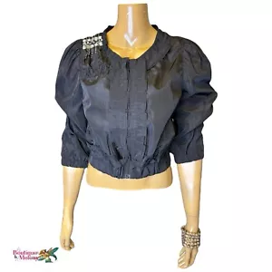 Ryu Lightweight Vintage Evening Beaded Cropped Jacket 3/4 Sleeve Women Size M - Picture 1 of 13