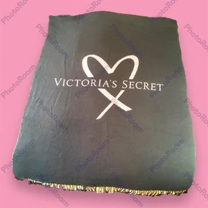 Victoria's Secret VS Black & Pink Love Heart Blanket Throw Fringe Soft 50"x60" - Picture 1 of 11