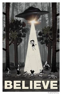 I Want to Believe UFO Flying Saucer X-Files Poster/Print Betty Boop cartoons  - Picture 1 of 1