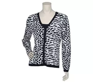 Dialogue Eurocrepe Animal Print Pattern Black and White Cardigan SZ XS 4 $60 - Picture 1 of 2