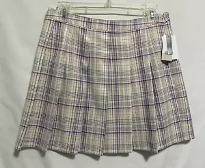 Nordstrom BP Women's Skirt Size M Ivory Purple Veronika Plaid Pleated New w/Tag - Picture 1 of 9