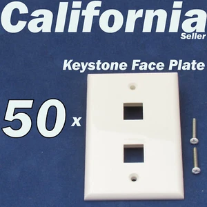 50 Faceplate 2 Port Keystone Jack RJ45 CAT5 CAT5e CAT6 Network Wall Plate White - Picture 1 of 10