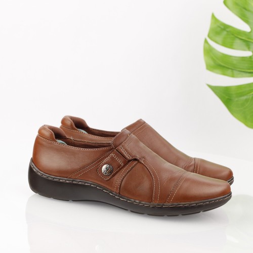 Mocassino Clarks donna Cora Poppy taglia 9 5 pelle marrone marrone chiaro comodo scarpone piatto