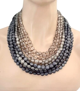 Multi-strand Layered Chunky Heavy Gray Bead Everyday Classic Elegant Necklace - Picture 1 of 3