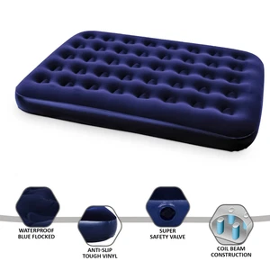 INFLATABLE AIRBED LARGE DOUBLE AIR BED FLOCKED BLOW UP INFLATABLE MATTRESS - Picture 1 of 8