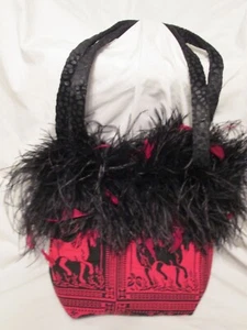 Diseñador Negro Rojo Damas Bolso de Hombro Cartera Plumas Caballos Med - Imagen 1 de 3