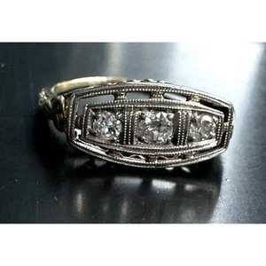 ART DECO 14K MULTI-TONE GOLD AND DIAMOND RING SIZE 7 SKY - Picture 1 of 9