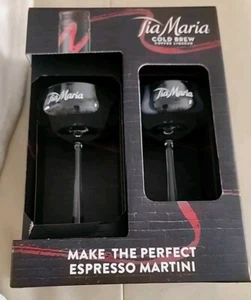 2 Tia Maria Bar Clear White Letters Glasses Tall Stem Liquor Glass New In Box - Picture 1 of 8