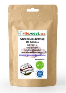 Chromium Picolinate 200mcg - 250 Tabletten - OHNE MAGNESIUMSTEARAT - MADE IN GER - Bild 1 von 3