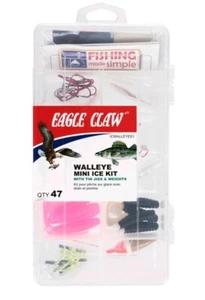 Eagle Claw Walleye Mini Ice Kit  with Tin Jigs & Weights 47 Pieces in Box - Picture 1 of 3