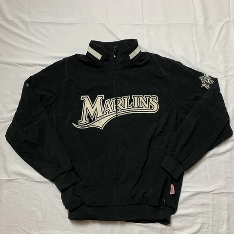 FLORIDA MARLINS Vintage Mens Bomber Jacket Black Majestic Athletics Size XL Cover