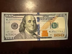 VG 2013 $100 BILL ML 87777776 A SERIAL NUMBER CIRCULATED - Picture 1 of 1