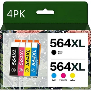 4PK 564 Ink 564XL Ink Cartridge for HP 564 XL DeskJet 3520 3521 3522(BK/C/M/Y) - Picture 1 of 7