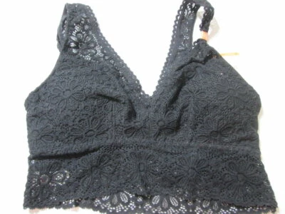 NWT So Bra Size XS Black Wireless Lined Wide Straps Pullover Plunge Lace Floral - Image 1 of 4