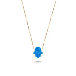925 Silver Opal Hamsa Hand Necklace Evil Eye Hand of Fatima Pendant Necklace Her - Picture 1 of 7