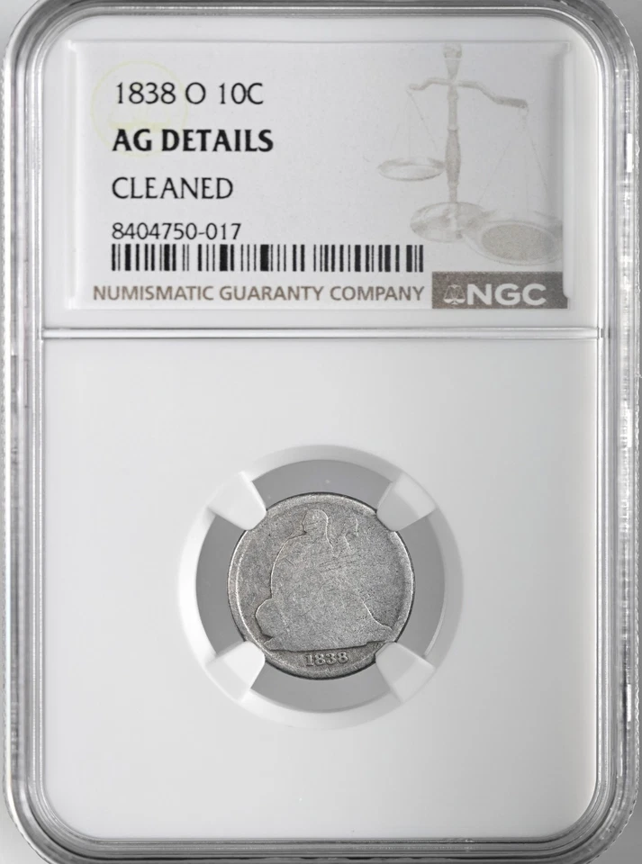 1838-O 10C SEATED LIBERTY DIME NEW ORLEANS NGC AG DETAILS "CLEANED" #8404750-017 - Image 1 of 4